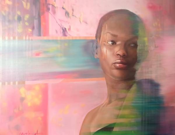 Christa Myburgh Blurred Blooms and a Portrait in Pink_120 x 150 cm (1)