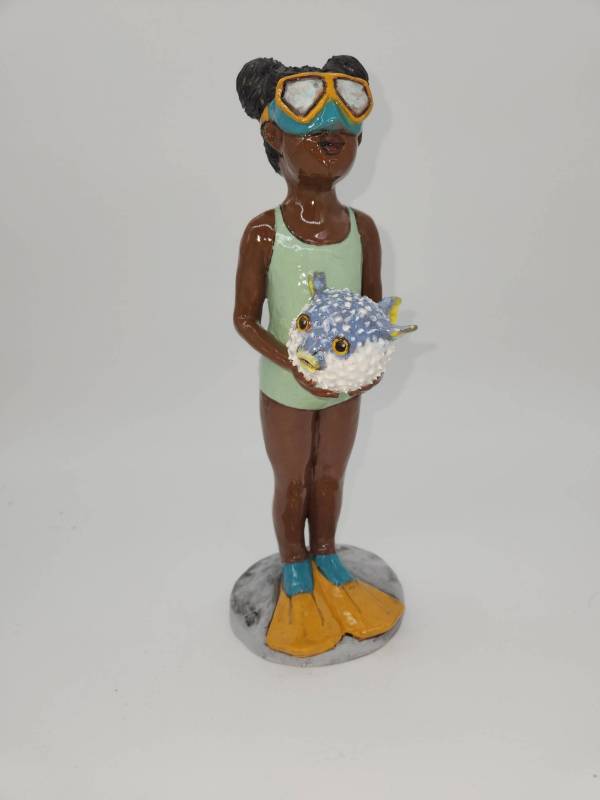 Maureen Visage- Snorkling with pufferfish- Sculpture